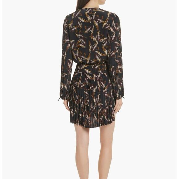 A.L.C. Rory V-Neck Long Sleeve Silk Print Dress Black Size 0 - Picture 2 of 16